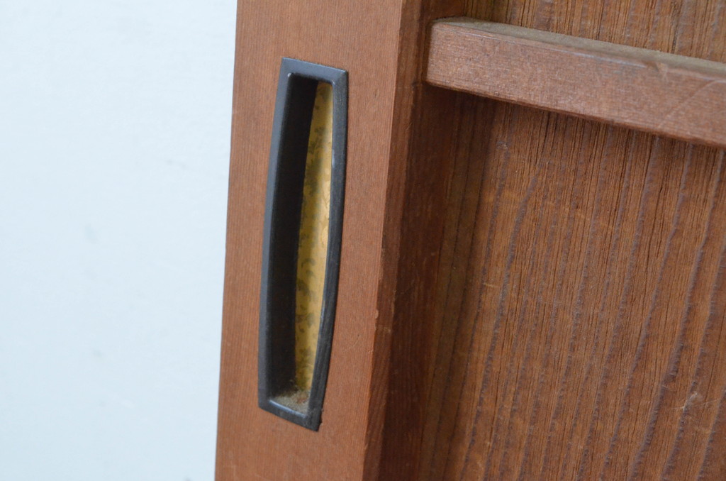 アンティーク建具　升目格子から覗く木目が美しい板戸の窓2枚セット(マス目、格子戸、引き戸)(R-065538)