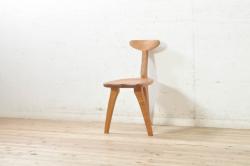 和製ビンテージ　背もたれと座面の彫刻模様が目を惹く板座チェア(椅子、イス、ダイニングチェア、ヴィンテージ)(R-073897)