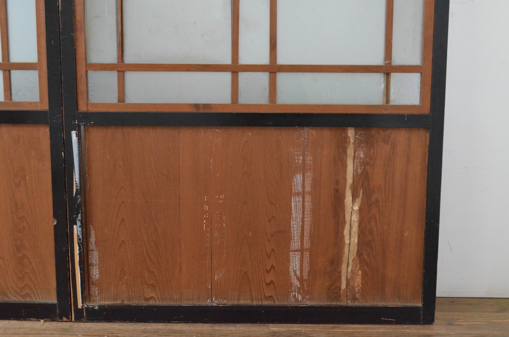 アンティーク建具　大正ロマン　レトロモダンな雰囲気漂うガラス帯戸4枚セット(ガラス戸、板戸、引き戸)(R-065549)