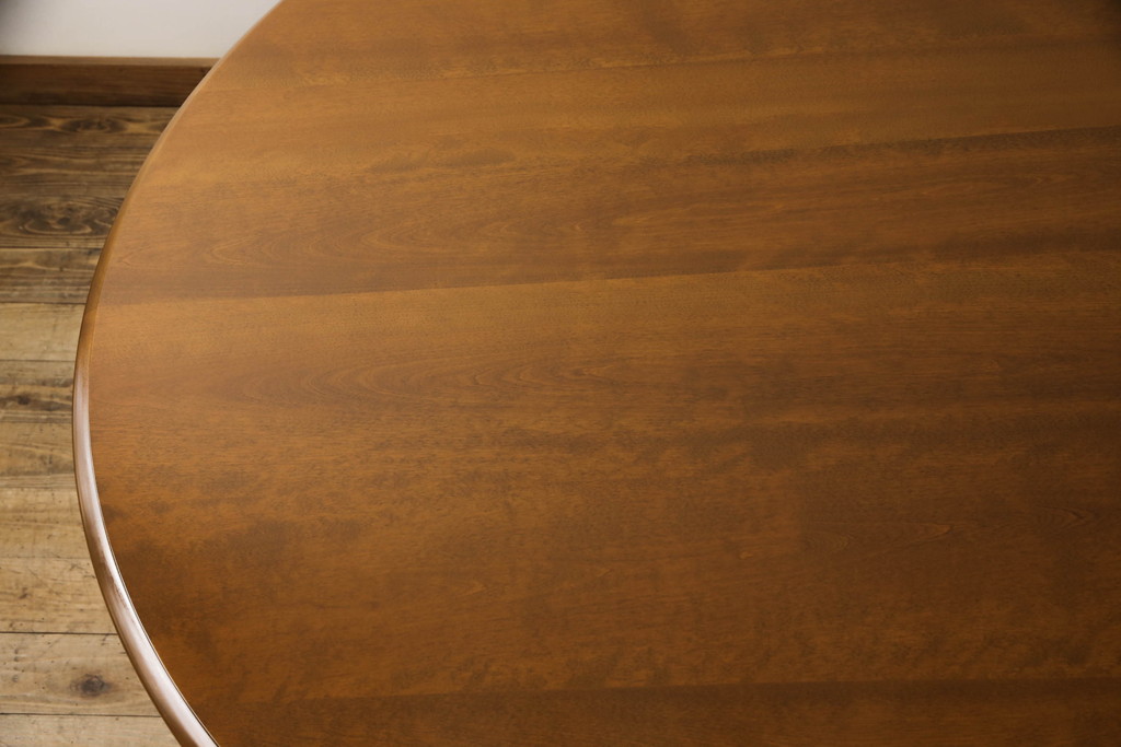 和製ビンテージ　北海道民芸家具　希少な絶版品!!特大サイズのラウンドダイニングテーブル(丸テーブル、ラウンドテーブル、4人掛け、6人掛け、ヴィンテージ)(R-062733)
