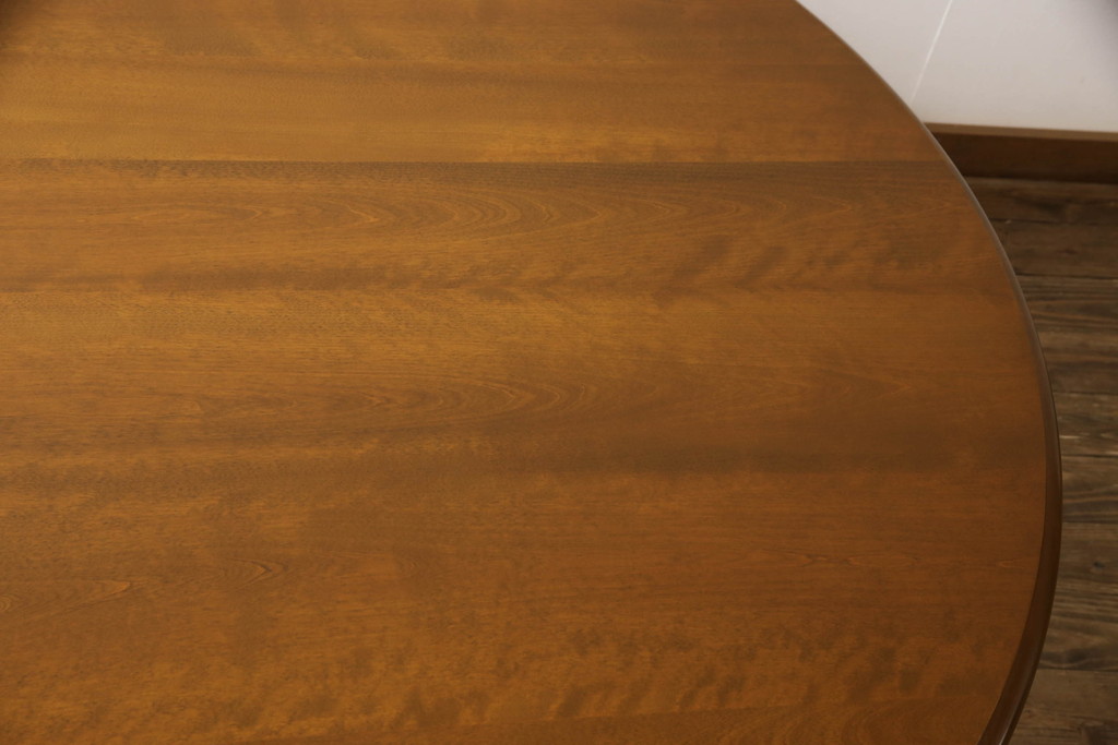 和製ビンテージ　北海道民芸家具　希少な絶版品!!特大サイズのラウンドダイニングテーブル(丸テーブル、ラウンドテーブル、4人掛け、6人掛け、ヴィンテージ)(R-062733)