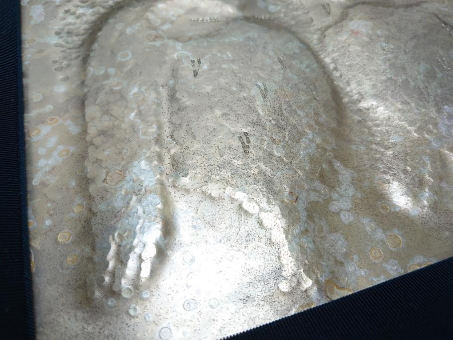 飯田美郎　彫金　金工　ブロンズ　レリーフ　銅板銀メッキ　ふくろう(外箱付き、額装、フクロウ、梟)(R-062902)