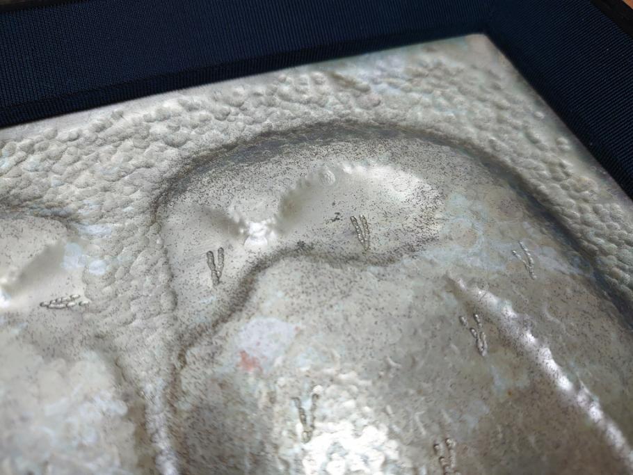 飯田美郎　彫金　金工　ブロンズ　レリーフ　銅板銀メッキ　ふくろう(外箱付き、額装、フクロウ、梟)(R-062902)