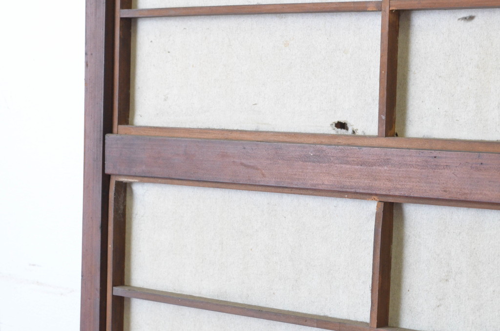 アンティーク建具　腰板欅(ケヤキ)材　風情のある佇まいが魅力的な裏障子付き幅狭格子戸4枚セット(引き戸、障子戸、ガラス帯戸)(R-065548)