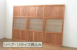 アンティーク建具　美品　上手物!!和の空間を演出する欅(ケヤキ)板のガラス帯戸3枚セット(引き戸、板戸)(R-065577)