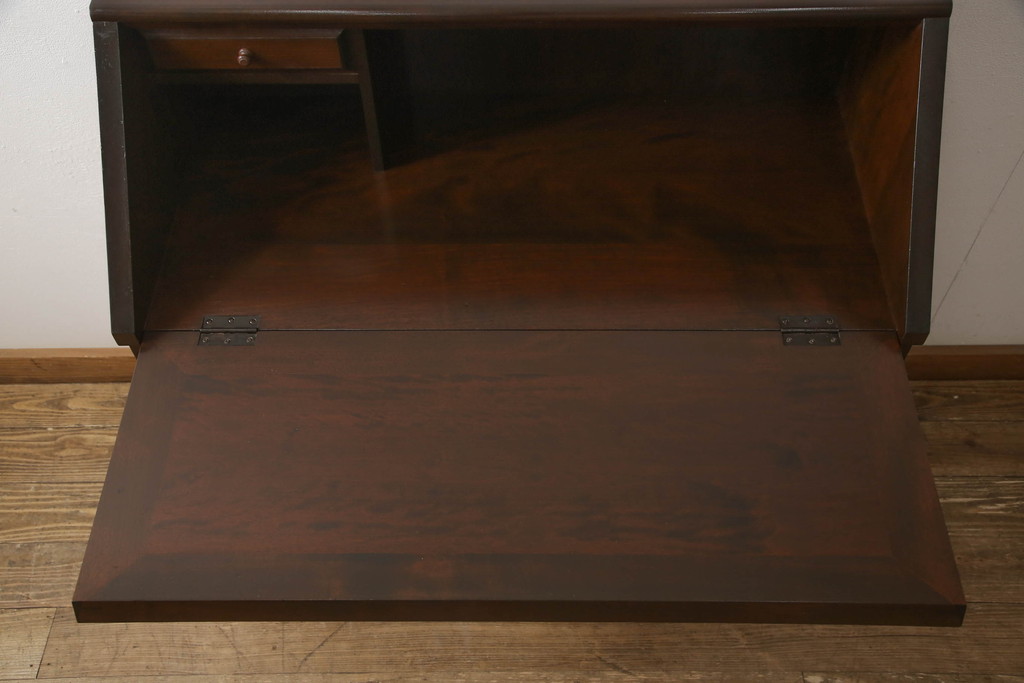 中古　松本民芸家具　H型　ボールフットが特徴的なライティングビューロー(簿記机、ワークデスク、在宅ワーク、在宅用デスク、サイドチェスト、引き出し)(定価約42万円)(R-066580)