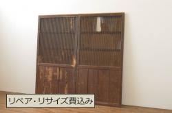 アンティーク建具　杉材　柾目の美しい幅狭板戸窓2枚セット(引き戸)(R-069663)