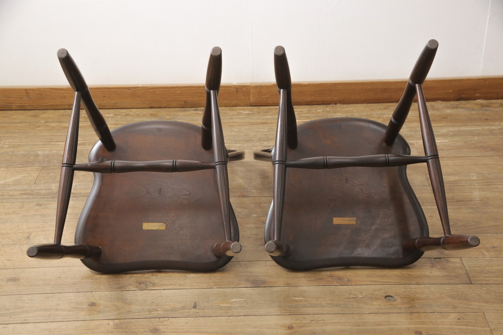 中古　美品　松本民芸家具　フープバックの背もたれがおしゃれな#72型・リーチチェア2脚セット(ダイニングチェア、ウィンザーチェア、ウインザーチェア)(R-057148)