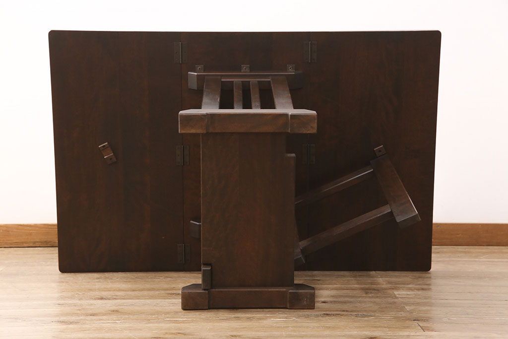 中古　北海道民芸家具　#430　洗練されたデザインのバタフライ卓(ダイニングテーブル、エクステンションテーブル)(定価約20万円)(R-050005)