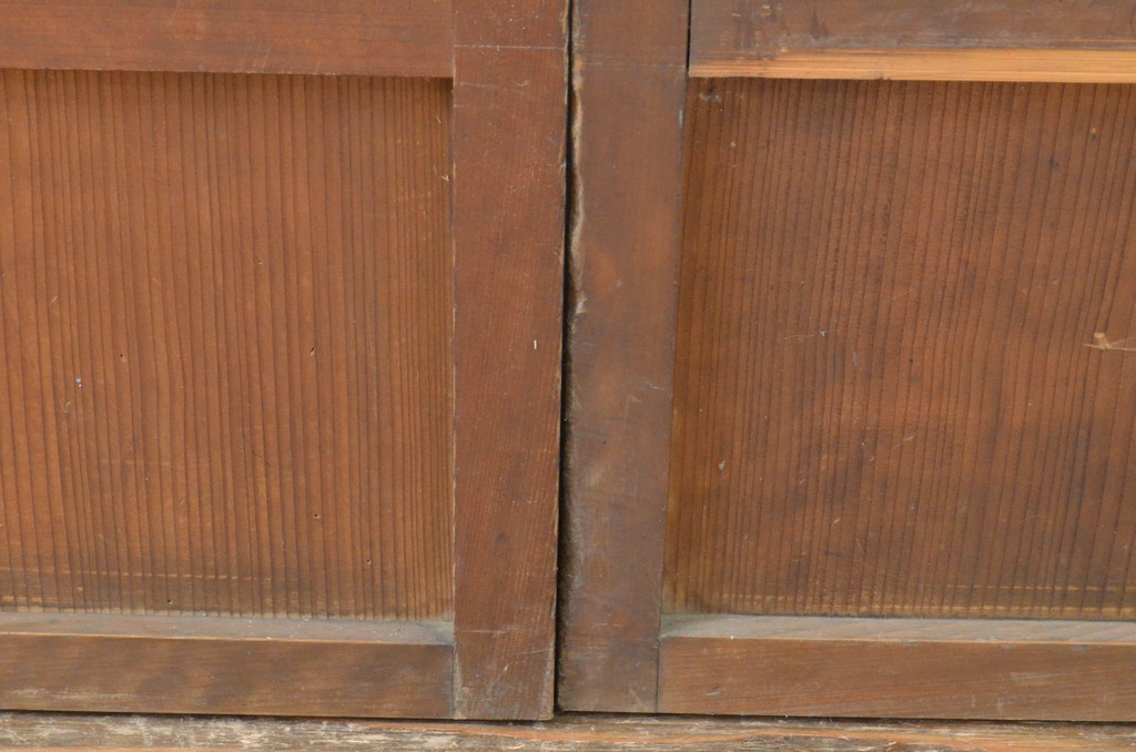 アンティーク建具　和の風情が感じられる裏障子付き格子戸3枚セット(引き戸、障子戸、ガラス帯戸)(R-065575)