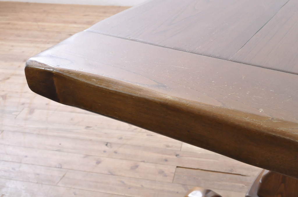中古　IDC大塚家具　オランダ高級輸入家具　幅3mの特大サイズ!!重厚なオーク材製天板が魅力のダイニングテーブル(6人掛け、食卓、作業台)(定価約90万円)(R-066656)
