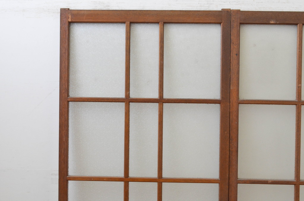 アンティーク建具　温かみのある木味が魅力のガラス戸2枚セット(引き戸)(R-065576)
