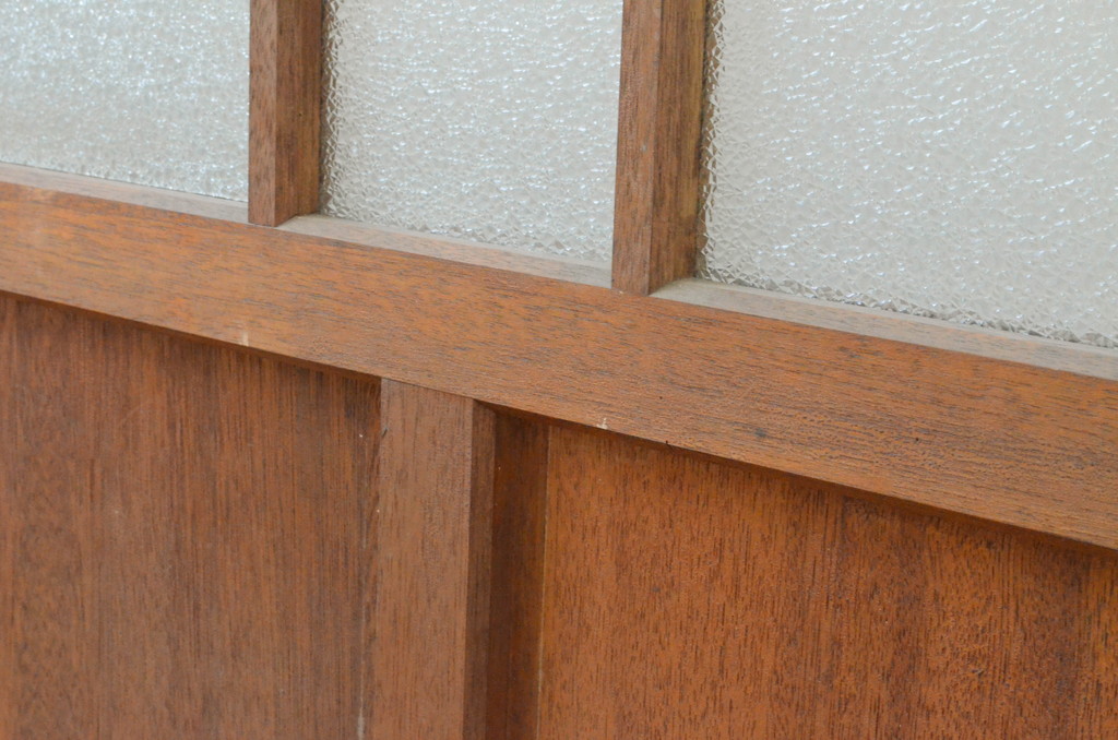アンティーク建具　温かみのある木味が魅力のガラス戸2枚セット(引き戸)(R-065576)