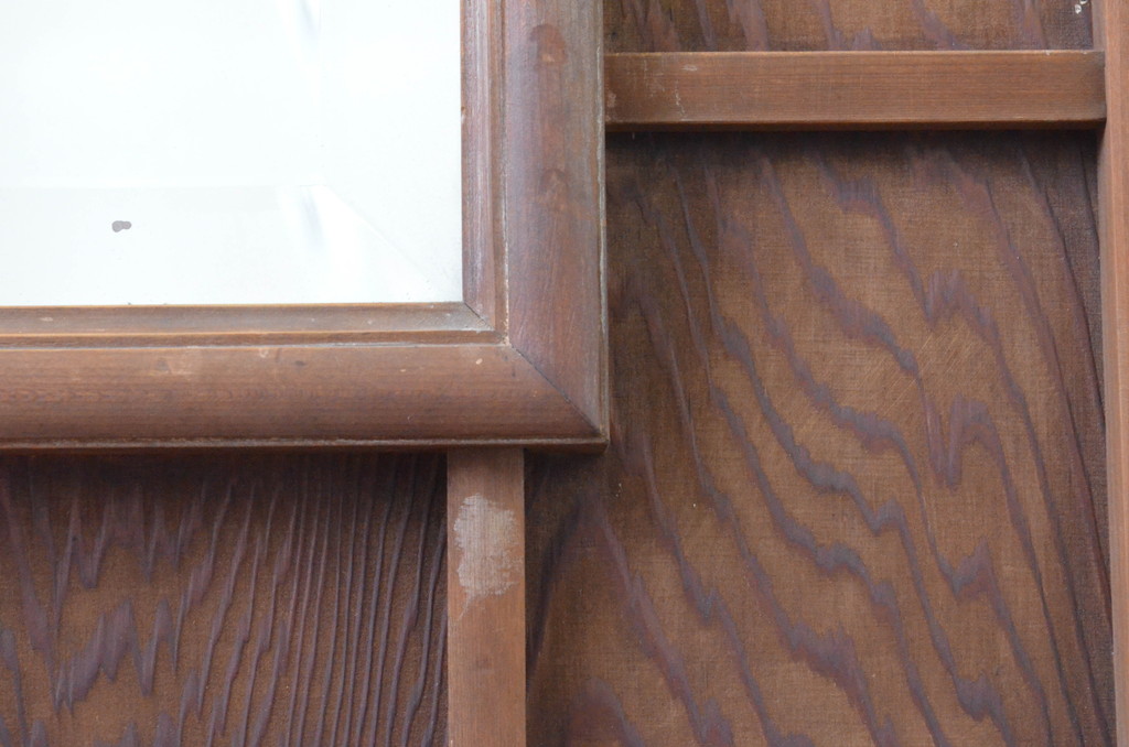 アンティーク建具　鏡付き　どこか懐かしい雰囲気を感じる升目格子戸2枚セット(引き戸、マス目、板戸)(R-065558)