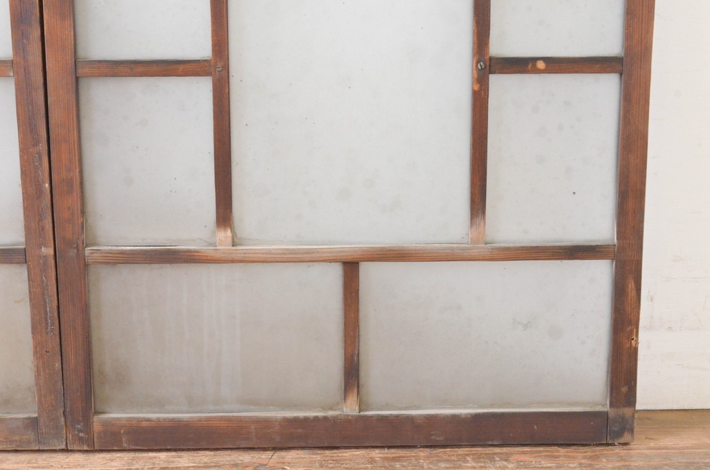 アンティーク建具　大正ロマンの雰囲気漂うデザインのガラス窓3枚セット(引き戸、ガラス戸)(R-065541)