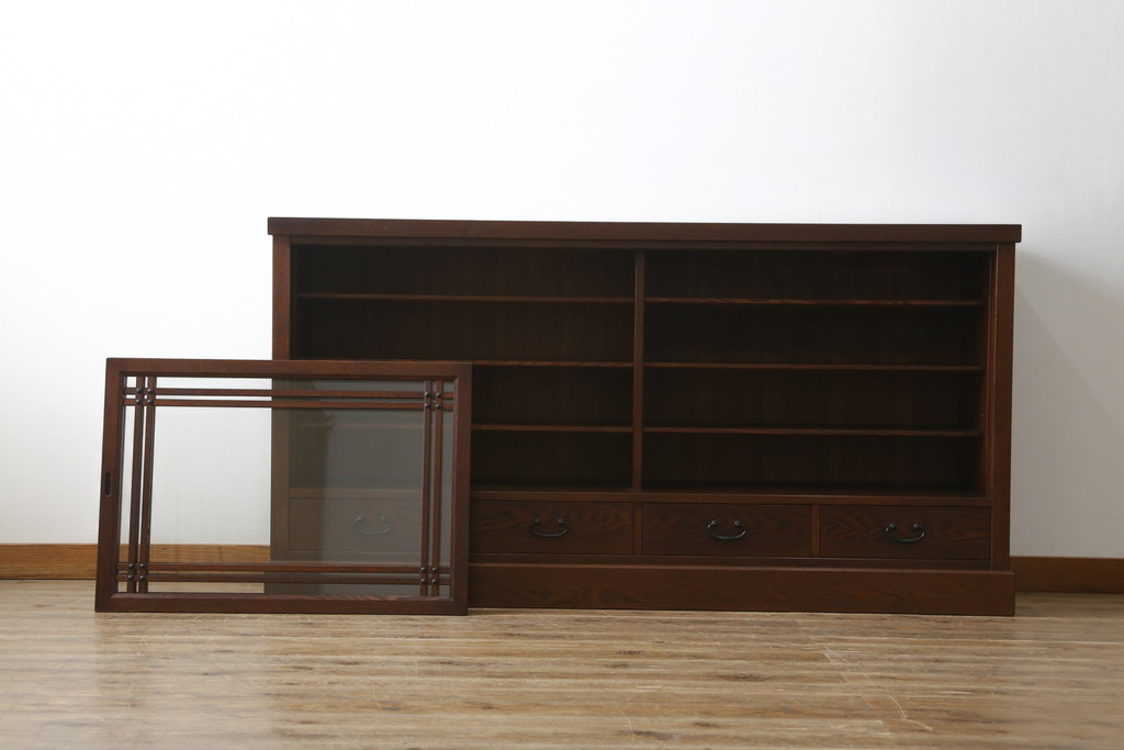 中古　美品!!　国産職人手造り　タモ材　桐(キリ)材　風雅　和洋どちらの空間にも馴染みやすい上質な作りの水屋箪笥サイドボード(収納棚、戸棚、サイドキャビネット、食器棚)(R-080419)