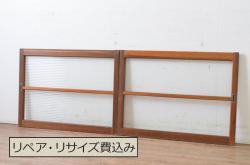 アンティーク建具　フレンチスタイルにもぴったり　色ガラスがポイントのペイントガラス戸3枚セット(窓、引き戸)(R-038143)