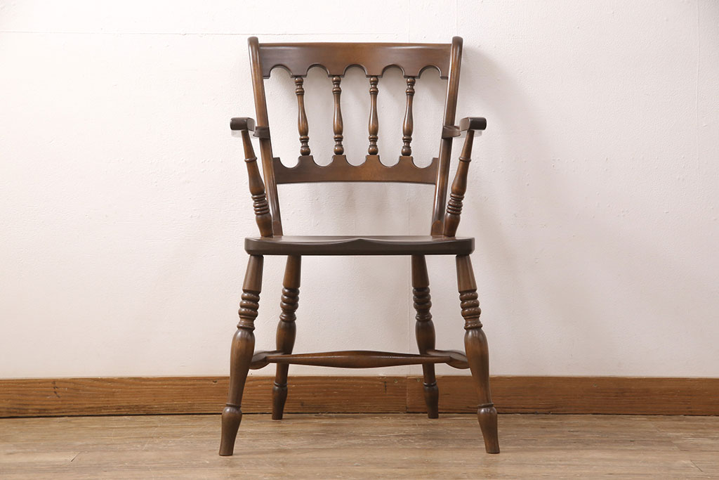 中古　松本民芸家具　背もたれのお洒落なデザインが目を惹くA型ワイコムアームチェア(椅子、ダイニングチェア)(R-050790)