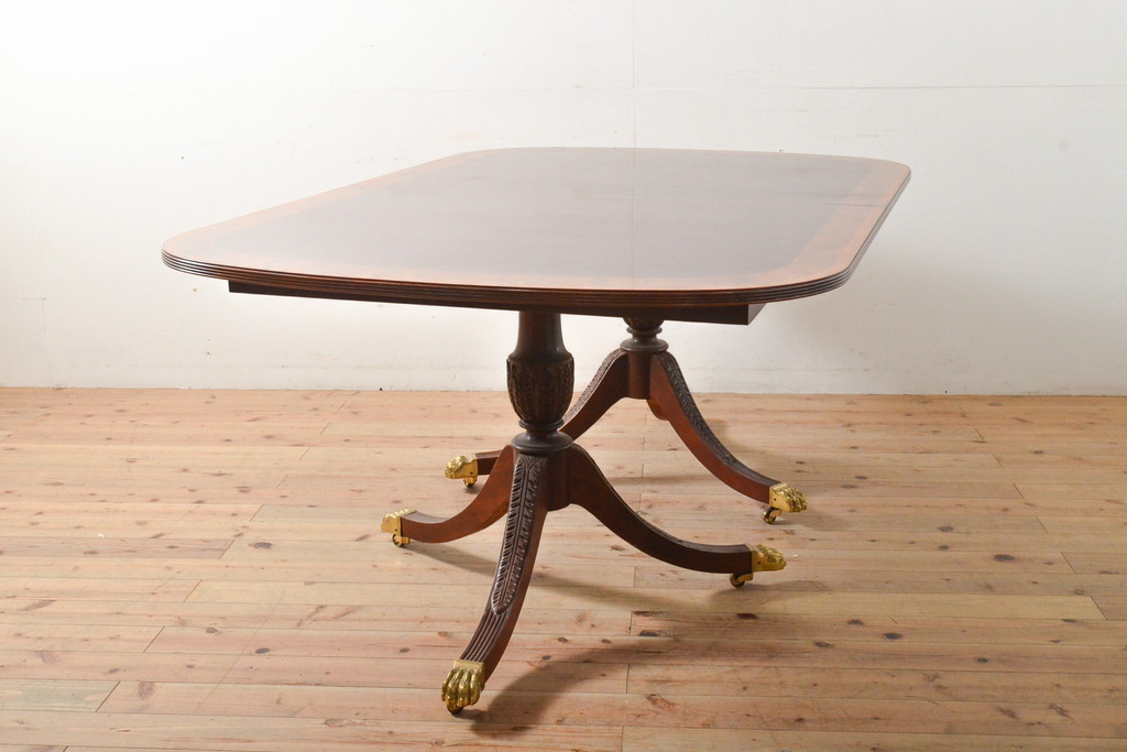 中古　美品　アメリカ高級家具　COUN CILL(カウンシル)　マホガニー材　高級感漂う佇まいが魅力のダイニングテーブル(カンセル、エクステンションテーブル)(定価約100万円)(R-057409)