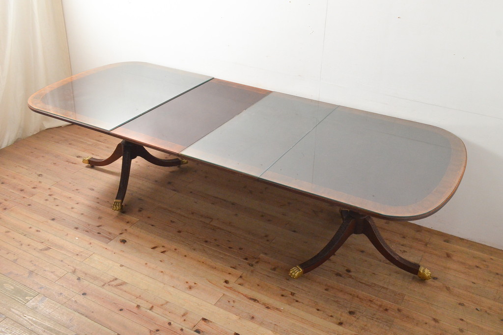 中古　美品　アメリカ高級家具　COUN CILL(カウンシル)　マホガニー材　高級感漂う佇まいが魅力のダイニングテーブル(カンセル、エクステンションテーブル)(定価約100万円)(R-057409)