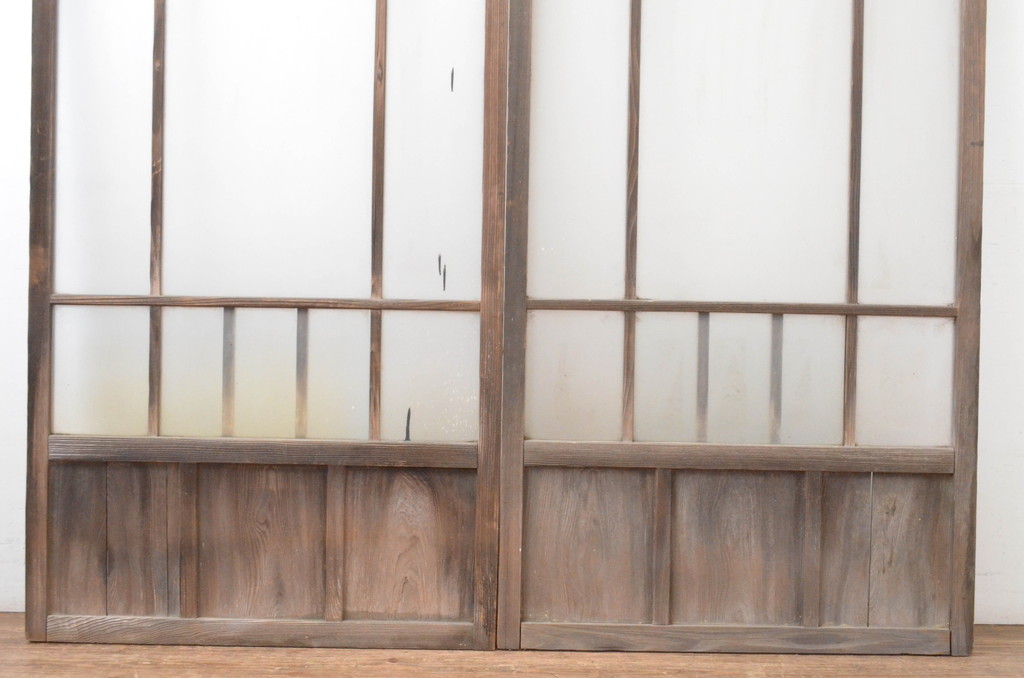 アンティーク建具　大正ロマンの雰囲気漂うガラス戸2枚セット(引き戸)(R-065573)