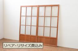 アンティーク建具　情緒あふれる空間づくりにおすすめの御簾戸2枚セット(引き戸、簾戸、簀戸、葭戸、夏障子、夏戸、葦戸)(R-072545)