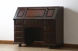 中古　美品　カバ材　北の匠　山室家具製作所　希少な絶版品!風格ある存在感のライティングビューロー(デスク、両袖机、ワークデスク、在宅ワーク)(R-058150)
