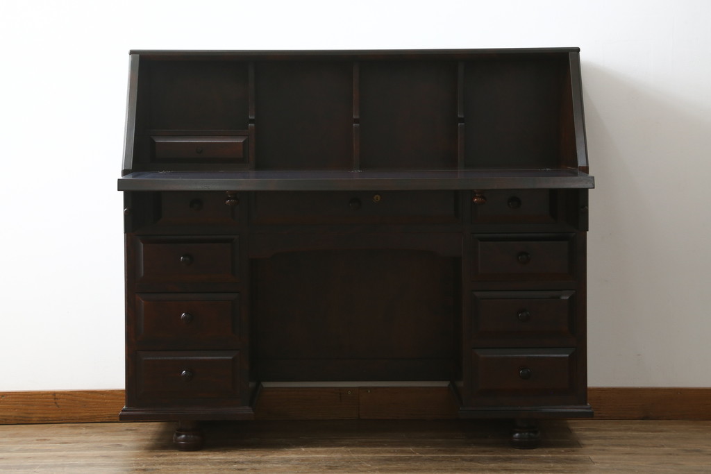 中古　美品　カバ材　北の匠　山室家具製作所　希少な絶版品!風格ある存在感のライティングビューロー(デスク、両袖机、ワークデスク、在宅ワーク)(R-058150)