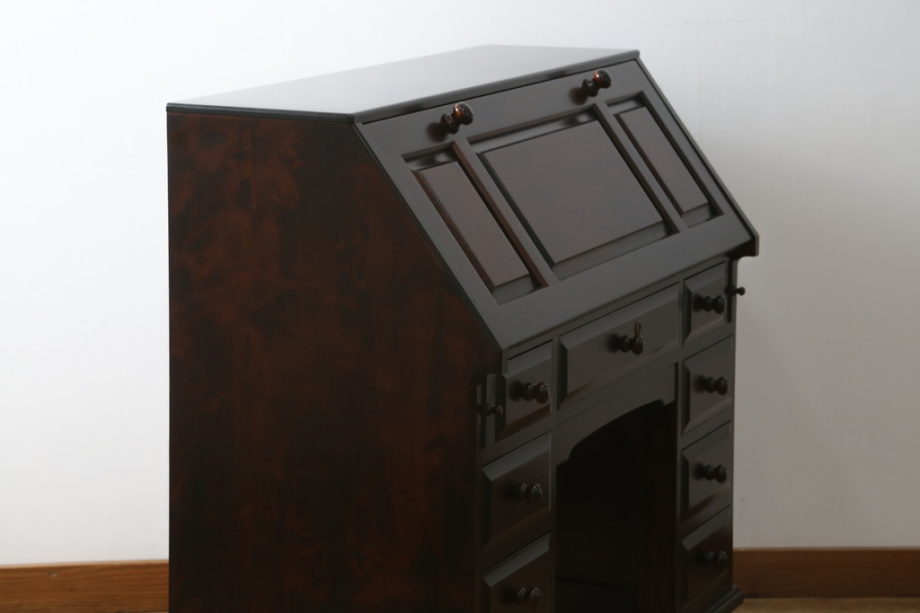 中古　美品　カバ材　北の匠　山室家具製作所　希少な絶版品!風格ある存在感のライティングビューロー(デスク、両袖机、ワークデスク、在宅ワーク)(R-058150)