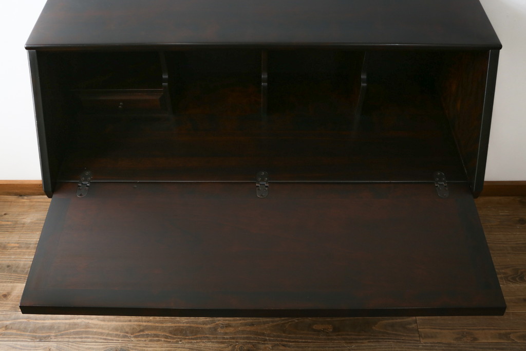 中古　美品　カバ材　北の匠　山室家具製作所　希少な絶版品!風格ある存在感のライティングビューロー(デスク、両袖机、ワークデスク、在宅ワーク)(R-058150)