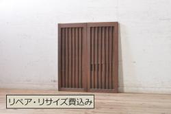 アンティーク建具　経年を感じさせる古い木味が魅力な大判ガラス戸3枚セット(引き戸)(R-067362)