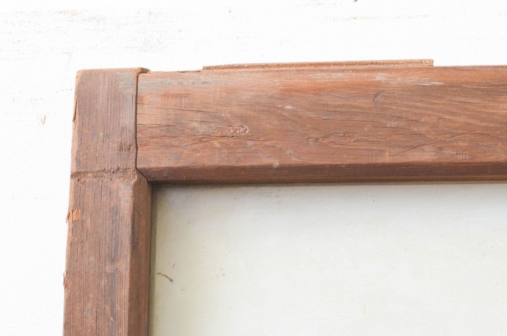 アンティーク建具　古い木味が魅力のマス目(升目)格子のガラス戸1枚(引き戸)(R-067341)
