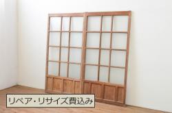 アンティーク建具　シンプルな木製フレームのガラス戸2枚セット(建具、引き戸)(R-036802)