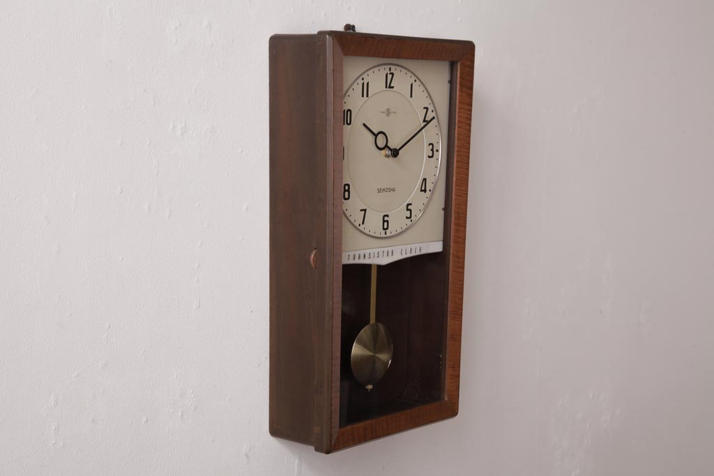 アンティーク雑貨　中古　SEIKOSHA(精工舎、セイコー)　内部交換済・電池式　レトロモダンな壁掛け時計(柱時計)