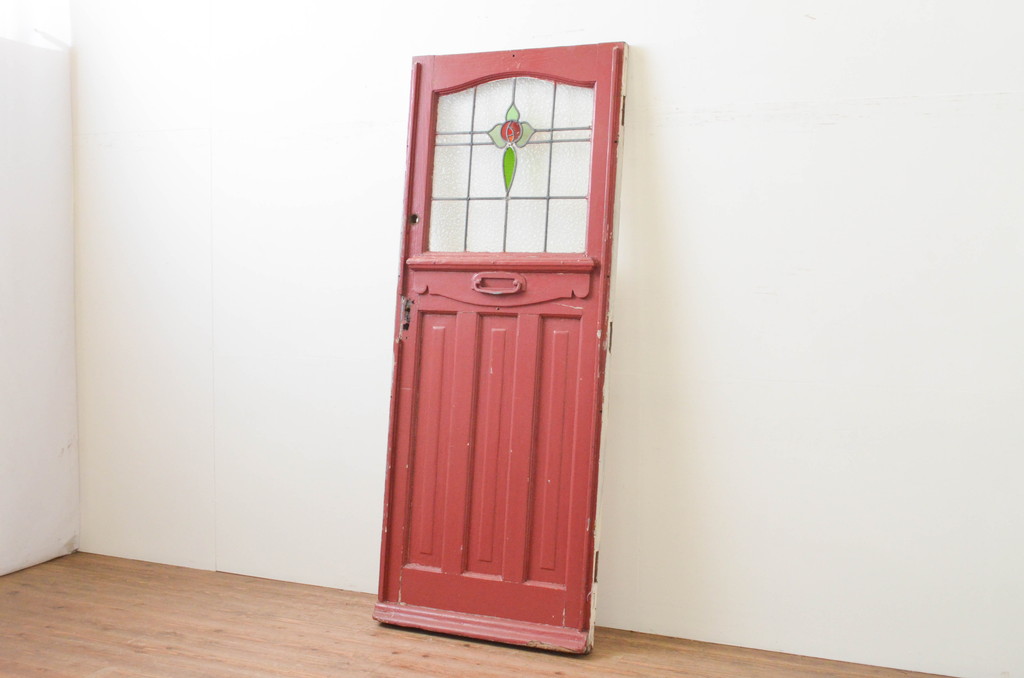 イギリスアンティーク　ステンドグラスがおしゃれな木製ドア1枚(木製扉、ガラス扉、玄関ドア、建具、英国)(R-067352)