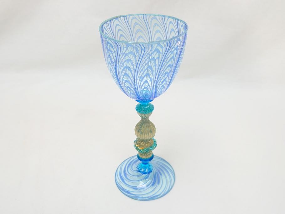 イタリア　ベネチアングラス　ワイングラス(作家物、サイン有、ムラノガラス、ムラーノガラス、ベネチアンガラス)(R-062916)