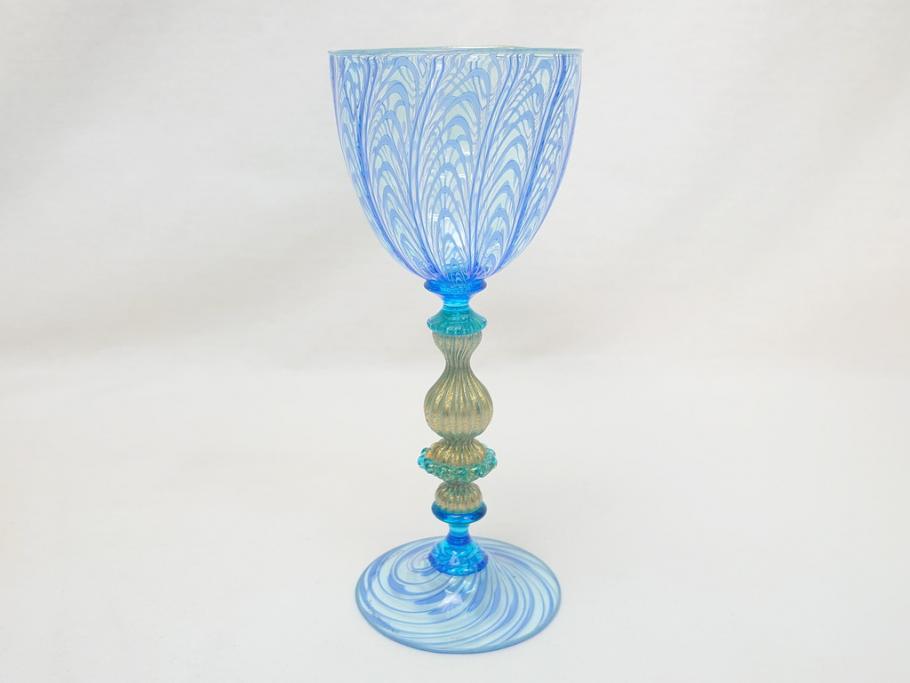 イタリア　ベネチアングラス　ワイングラス(作家物、サイン有、ムラノガラス、ムラーノガラス、ベネチアンガラス)(R-062916)