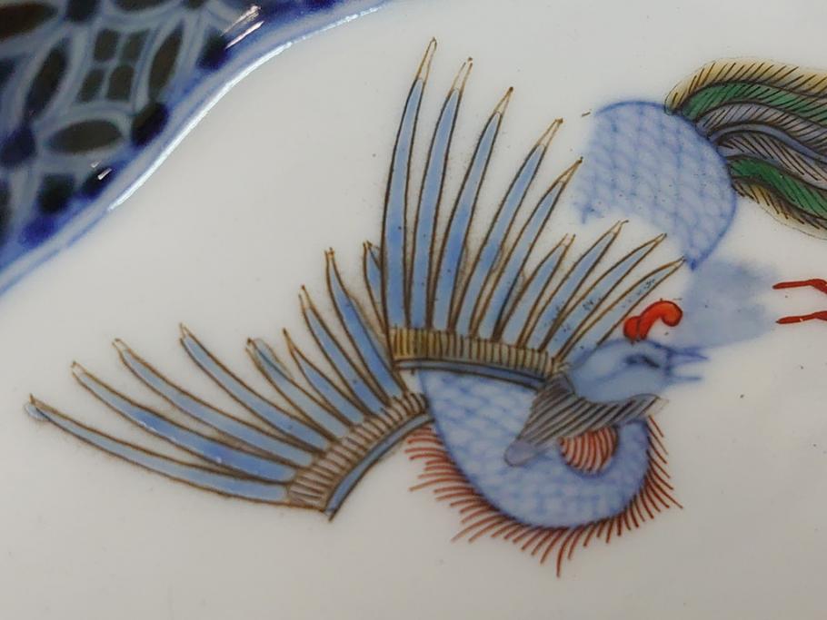 江戸 伊万里 色絵 染付 龍・鳳凰の図 二重角福 渦福 変形皿(和食器)(R