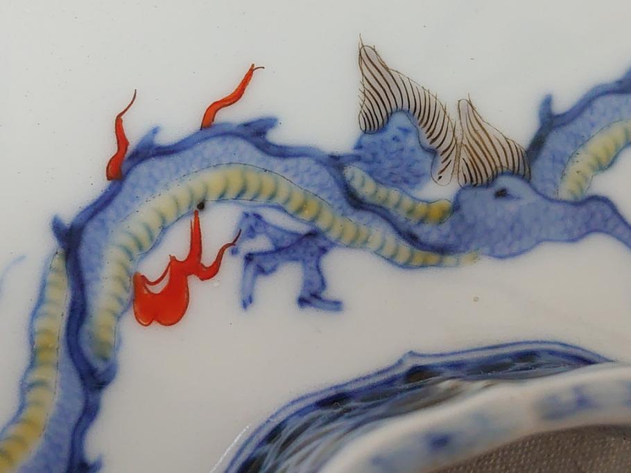 江戸 伊万里 色絵 染付 龍・鳳凰の図 二重角福 渦福 変形皿(和食器)(R