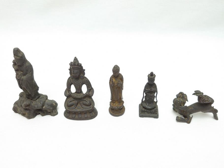 江戸期　古い仏像など5点(置物、オブジェ、古銅、古玩、観音像、チベット像?)(R-062991)