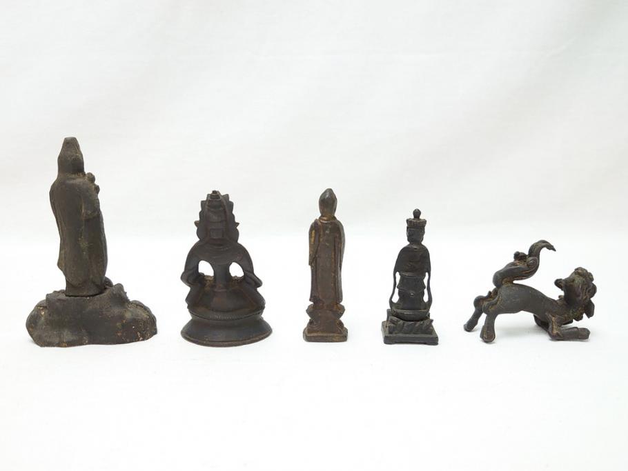江戸期　古い仏像など5点(置物、オブジェ、古銅、古玩、観音像、チベット像?)(R-062991)