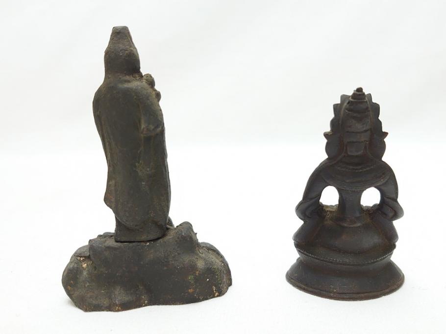 江戸期　古い仏像など5点(置物、オブジェ、古銅、古玩、観音像、チベット像?)(R-062991)