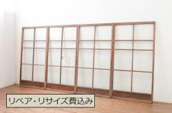 アンティーク建具　昭和初期　レトロスタイル　ノスタルジックなガラス戸3枚セット(引き戸)(R-056454)