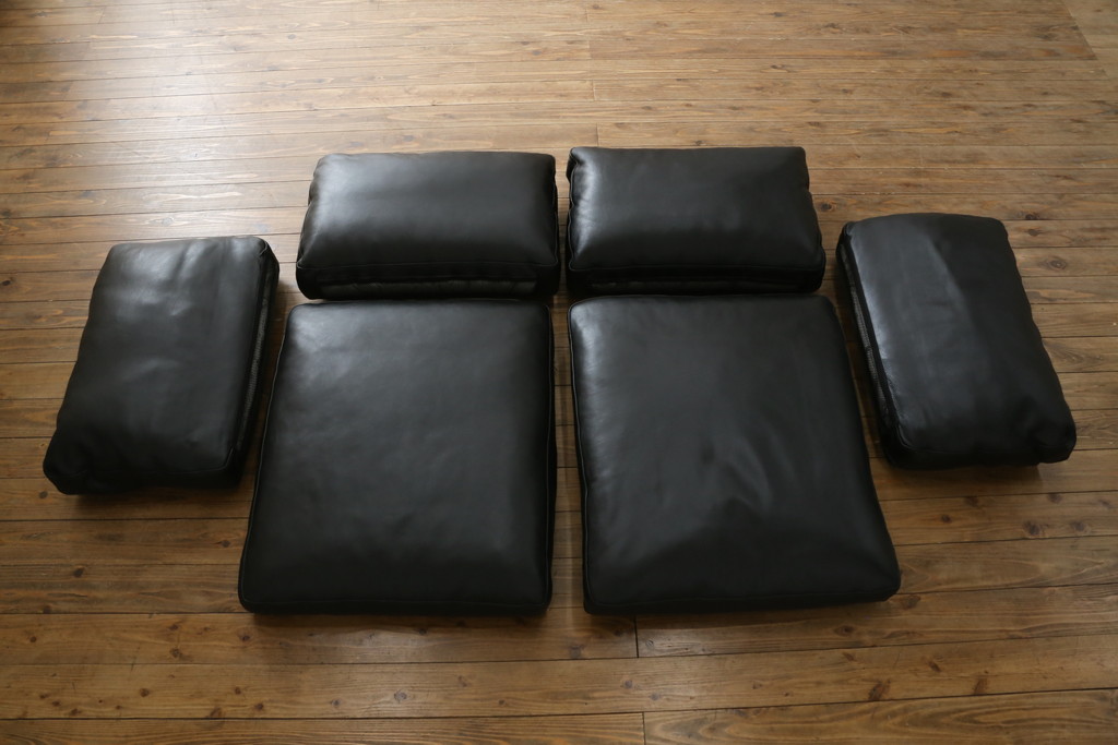 中古　超美品　Cassina(カッシーナ)　ELORO(エローロ)　FY革　本革　洗練されたモダンデザインが格好いい!!メンズライクな空間を演出する2人掛けソファ(2P、二人掛け、クッションソファ、レザーソファ、アームソファ)(定価約170万円)(R-062160)
