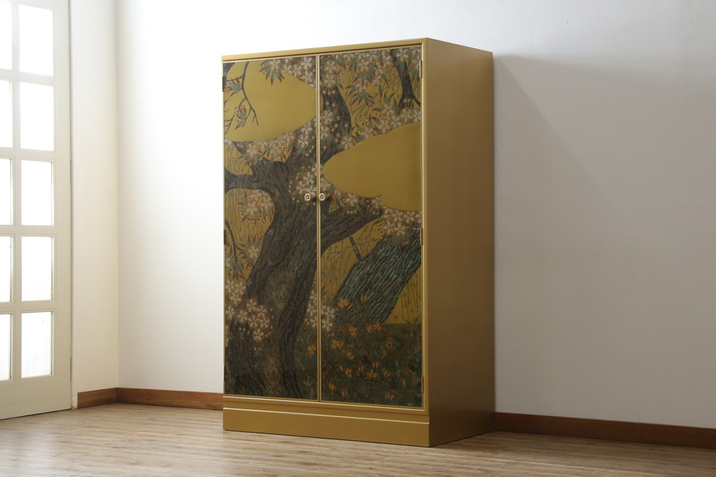 中古　最高級品　宝石象嵌工芸品　光泉　光雲　蒔絵　圧巻!色とりどりの輝きを放つ宝石が空間を華やかに彩る整理タンス(着物箪笥、引き出し、チェスト、収納箪笥)(R-054428)