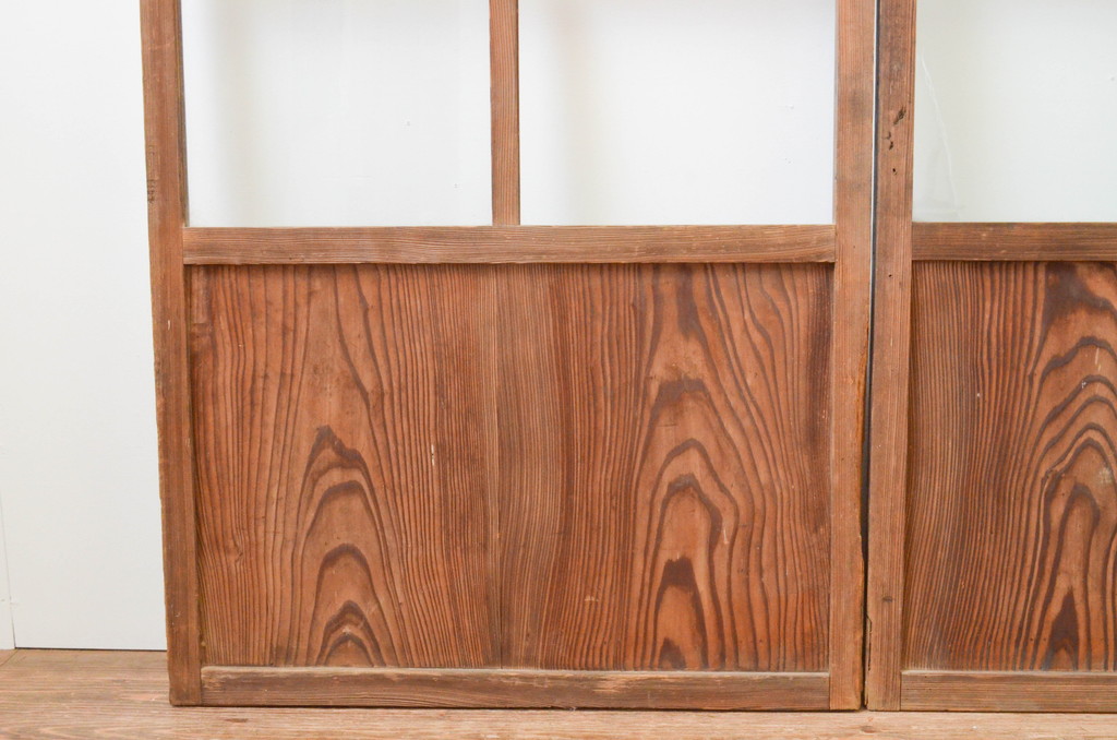 アンティーク建具　古い木味が趣を感じさせるガラス戸2枚セット(引き戸)(R-067366)