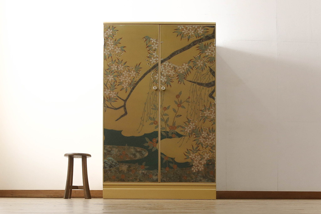 中古　最高級品　宝石象嵌工芸品　光泉　光雲　蒔絵　圧巻!色とりどりの輝きを放つ宝石が空間を華やかに彩る整理タンス3点セット(着物箪笥、引き出し、チェスト、収納箪笥)(R-065470)
