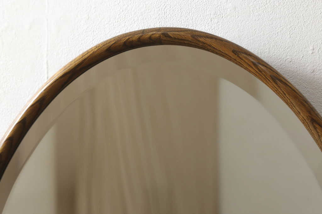 イギリスビンテージ　オーク材　シンプルなデザインのオーバルミラー(壁掛け鏡、ヴィンテージ)(R-059783)