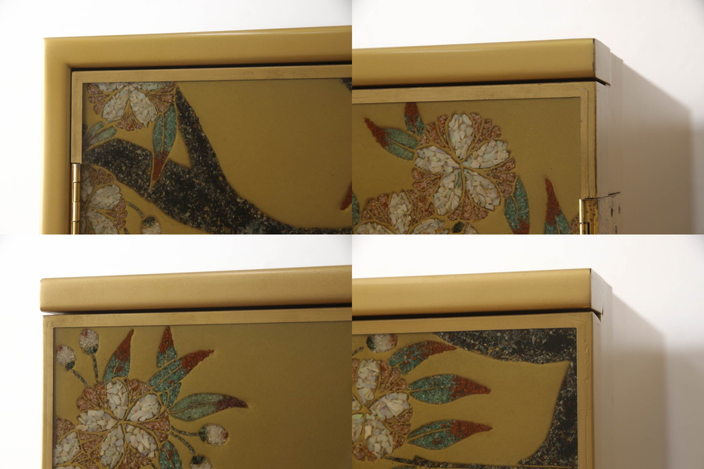 中古　最高級品　宝石象嵌工芸品　光泉　光雲　蒔絵　圧巻!色とりどりの輝きを放つ宝石が空間を華やかに彩る整理タンス3点セット(着物箪笥、引き出し、チェスト、収納箪笥)(R-065470)