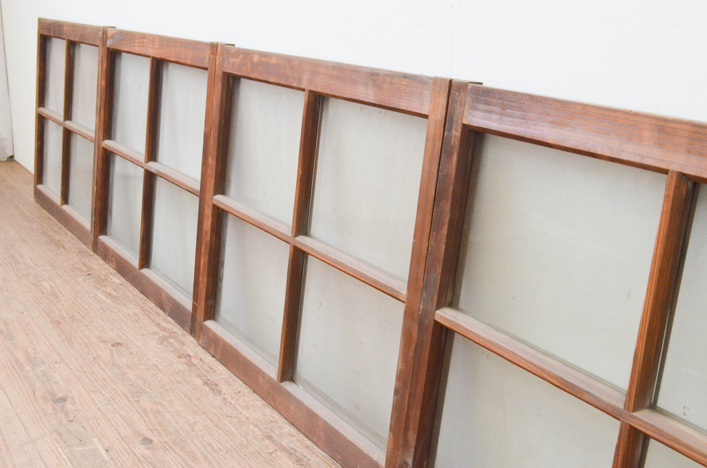 アンティーク建具 古い木味が趣のあるガラス窓4枚セット引き戸